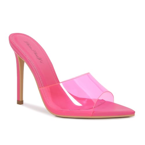 Image of Women Clear Pointed Toe Sandals Stiletto Heels Transparent Strap High Heels Slip on Mules for Women