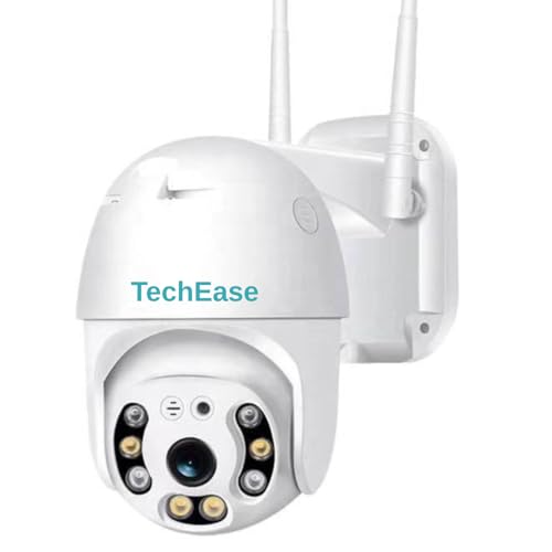 Image of TechEase 360 Smart WiFi Camera, 1080p Full HD, Outdoor PTZ CCTV, Night Vision, IP66 Weatherproof, MicroSD Card Slot, White
