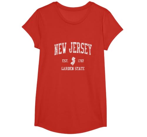 Retro New Jersey NJ Vintage Sports Design T-Shirt, Girls, Red, Small