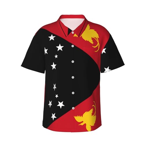 BLWSLC Chemise à manches courtes pour homme Motif drapeau de la Papouasie-Nouvelle-Guinée Imprimé hawaïen Chemise hawaïenne Indispensable pour la plage Voyage, noir, Taille M