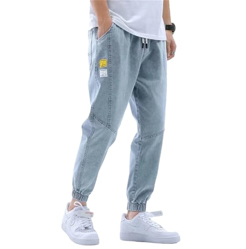 Men's Jogger Thin Harem Pants Banded Pant Korea Style Light Blue Hip Hop Beam Jeans Trousers