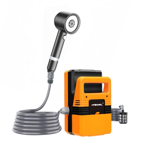 ITEHIL Portable Shower for Camping, Rechargeable Camping Shower with 4 Spray Modes, IPX7 Waterproof Outdoor Camp Pump for Hiking, Travel, Car, Pet