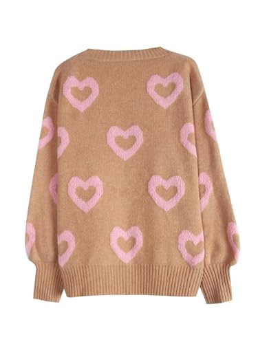 Image of Women's Long Sleeve Mock Neck Sweaters Loose Cute Heart Pullover Sweater