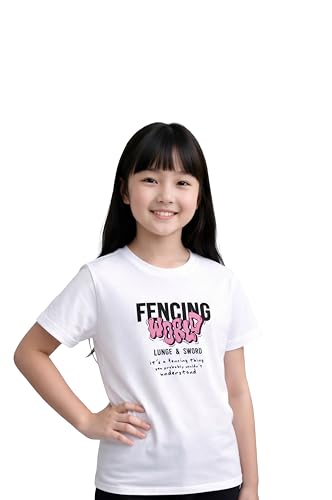 Image of KlothoMAIA Girls' Fencing Graphic T-Shirt - Classic White, Sporty & Empowering Design