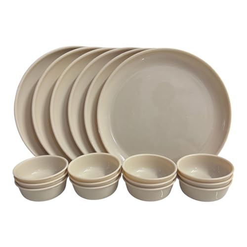 Image of Unbreakable Plastic Dinner Plates and Bowls Set | Set of 6 Plates and 12 Bowls | BPA Free | Food Grade Material | Microwave Safe