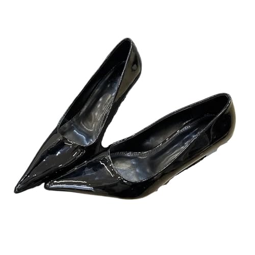 Dam klackskor spetsig tå kilar högklackade kvinnor pumps silver röda skor, Svart, 38 EU