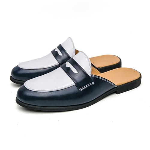 Men's Classics Leather Slip-On Mules Slippers Stylish Formal Backless Flats Penny Loafers Work Slides Casual Business Half Loafers Sandals