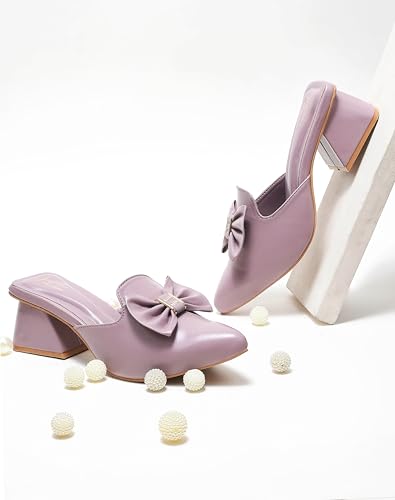Image of JM LOOKS Women's Pointed Toe Mules with Bow Accent Stylish Block Heel Slip-On for Effortless Elegance For Women & Girls