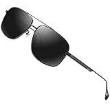 ATTCL Men's Vintage Driving Polarized Sunglasses Rectangular Metal Frame QL2022 Black+grey