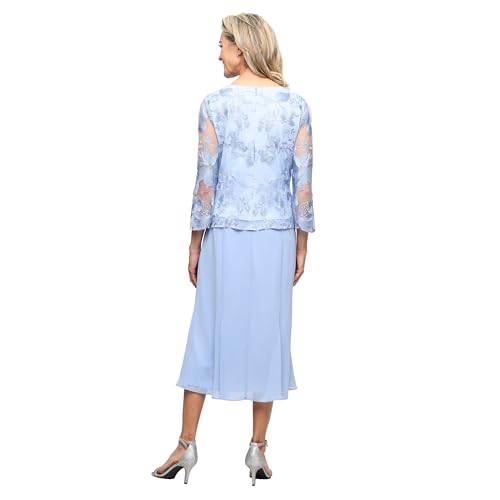 Image of Alex Evenings Women's Tea Length Embroidered Bodice Mother of The Bride Gown, Wedding Guest Dress