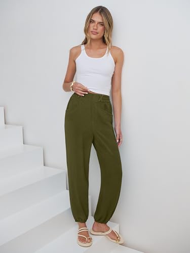 Image of ANRABESS Womens Pants Elastic Waist Summer Casual Harem Barrel Lounge Work Slacks Cropped Beach Vacation Clothes with Pockets