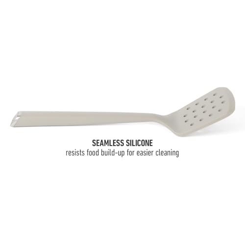 Image of Calphalon Edge Silicone Slotted Turner, Flexible Silicone Slotted Spatula with Reinforced Core, Heat-Resistant Nonstick-Safe Turner for Draining, Taupe