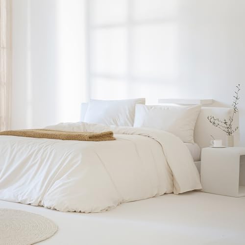 COTTON ARTean Funda Edredón Nórdico Cama 180 Percal Algodón 200 Hilos Noa Beige 3 Piezas 260x240 Cierre Botones.