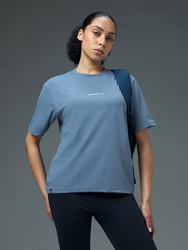Image of TECHNOSPORT Women's Printed Boxy Fit Round Neck T-Shirt COTFLEX Half Sleeve Slip On Polyester for Gym Yoga Workout UPF50+ Anti Odour