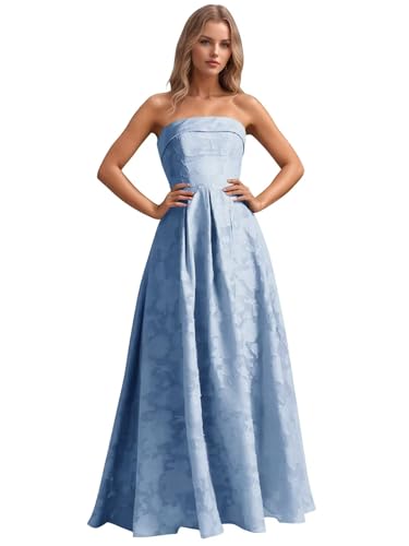 Jacquard Floral Prom Dresses Plus Size Strapless Bridesmaid Dress A-Line Maxi Cocktail Gown for...