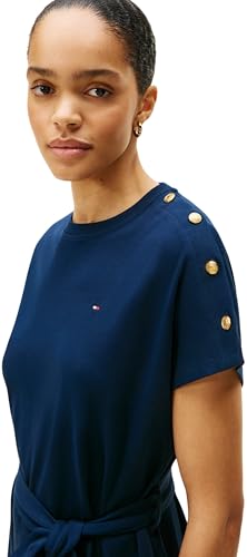Tommy Hilfiger Damen Kleid Gold Button Jersey mit Gürtel, Blau (Dark Night Navy), M – Ansicht 4