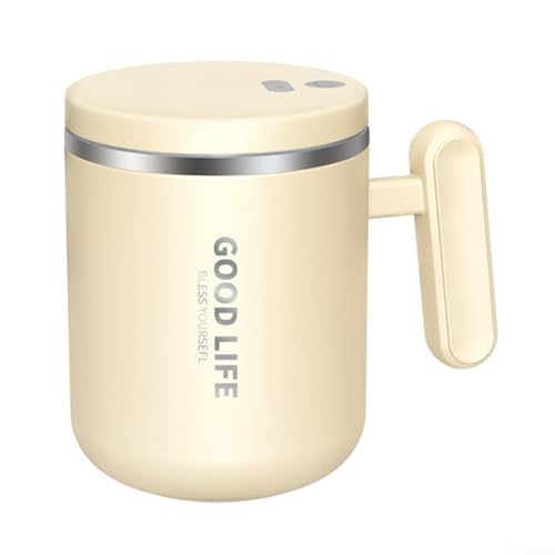 Volakebeing Taza de café eléctrica de acero inoxidable 304 con mezcla automática recargable y tapa, taza segura para bebidas calientes o frías, té, cacao, (beige)