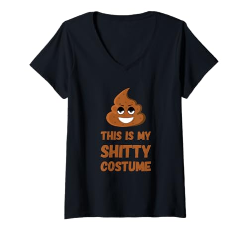 Mujer Disfraz de caca emoticono de Halloween This Is My Shitty Costume Camiseta Cuello V