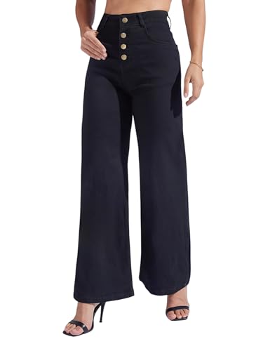 Image of Miss Chase Women's Wide-Leg High-Rise Regular-Length Stretchable Shaping Denim Jeans