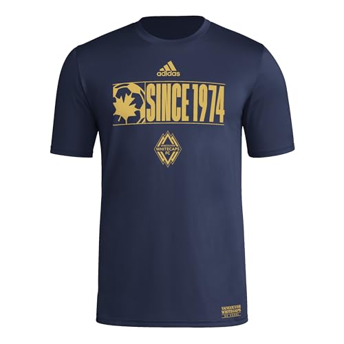 Image of adidas Men's Vancouver Whitecaps Jersey Hook Short Sleeve Pre-game Jersey, Team Navy Blue, Medium