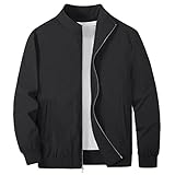 [KEFITEVD] スウィングトップ メンズ 大きいサイズ ブルゾン 黒 ジャンパー 秋服 無地 アウター 防風 ジャケット 薄手 スタジャン ストリート ライトジャケット ブラック 2XL