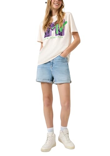 s.Oliver Damen T-Shirt mit MTV Print Relaxed Fit Jersey überschnittene Schultern Für Urlaub
