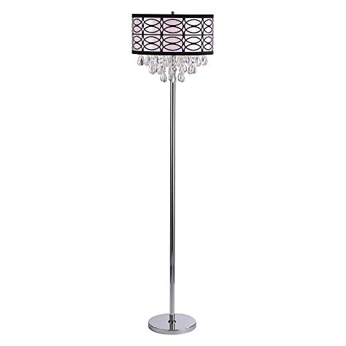Warehouse of Tiffany FL4825 Iola Chrome 3 Light Fabric Crystal Floor Lamp, Black Warehouse of Tiffany FL4825 Iola Chrome 3 Light Fabric Crystal Floor Lamp, Black