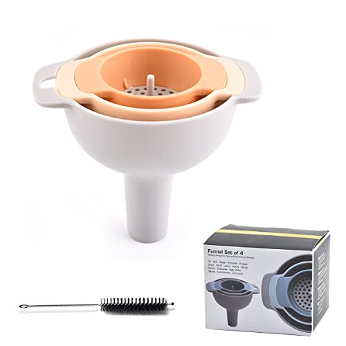 Morpape Entonnoir Cuisine Lot de 4 en 1 imbriqués Entonnoirs pour Avec poignée et filtre amovible pour le transfert de liquides, huiles, ingrédients secs et poudres (orange-A1) Cover
