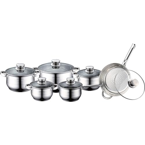 ROYALTY LINE, Ensemble de 12 pièces, Batterie de Cuisine en acier inoxydable, poêle à frire ø 24 cm, casseroles ø 16, 18, 20, 24 cm avec couvercles en...