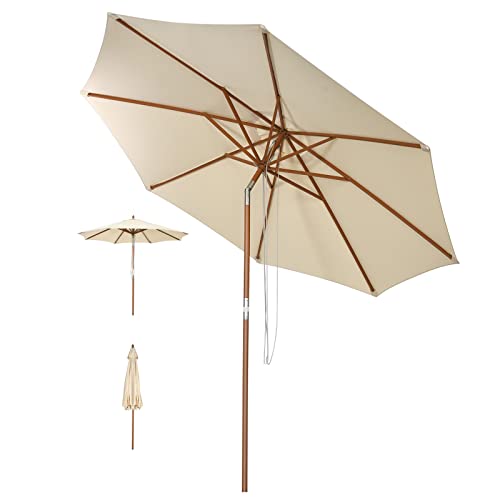 GOPLUS Parasol de Jardin Exterieur 3M, Parasol Inclinable à Corde en Bois avec 8 Baleines en...