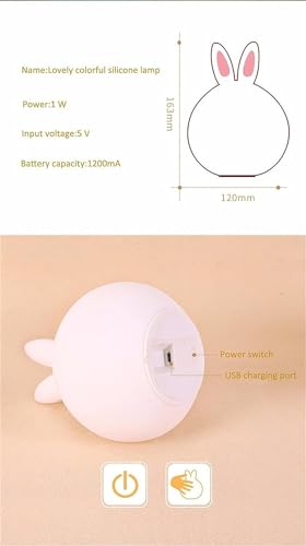 MoonlitDreams USB Rechargeable Silicone Rabbit Night Light for Kids – 3-Level...