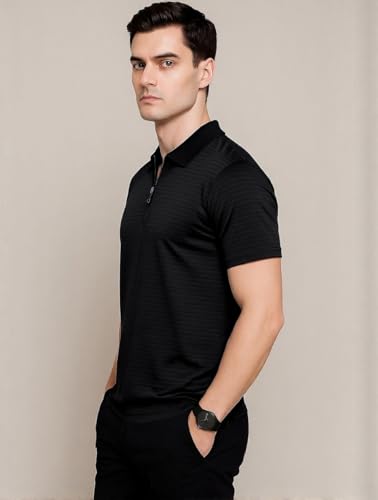 Image of Preneum Men's Polo T‑Shirt | Comfortable Rich Polycotton, Band Collar, Regular Fit | Stylish & Premium All Day Wear (Available in Plus Sizes)