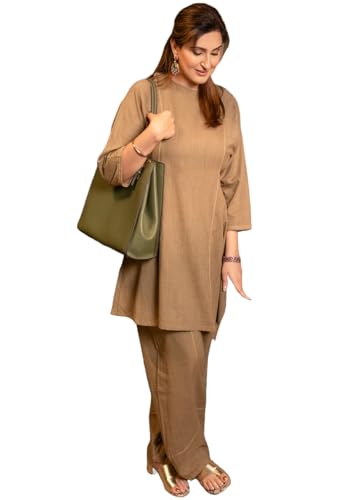 Image of GoSriKi Women's Rayon Viscose A-Line Solid Kurta with Pant