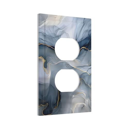 Decorative Outlet Covers Abstract Ink Blue Marble Glod Line Texture 1 Gang Duplex Light Switch Cover Plate Unique Wall Plate Electrical Switch Plate Covers for Bathroom Kitchen Decor