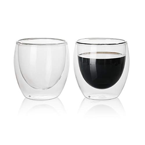 Sweese 424.101 Glass Cappuccino Cups - 8 oz Double Wall Insulated Glass Coffee Cups, Clear Espresso Cups, Tea Cups - Set of 2