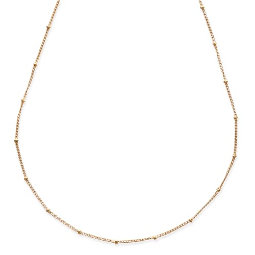 GOLDENCAT Collar Clásico Dorado, Collar con Bolitas, Cadena Dorada, Longitud 400 mm extendido, Acero Inoxidable, Baño de Oro de 14k