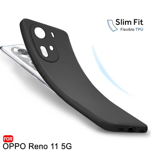 Image of TheGiftKart Sleek Back Cover Case for Oppo Reno 11 5G | Slim Fit Protective Design | Ultra Matte Finish | Camera Protection Bump | Soft Silicon Back Cover Case for Oppo Reno 11 5G (Silicone, Black)