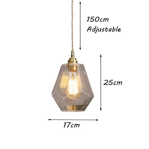 Chandelier LED plafonnier suspendu verre polyèdre laiton rétro salon - 3