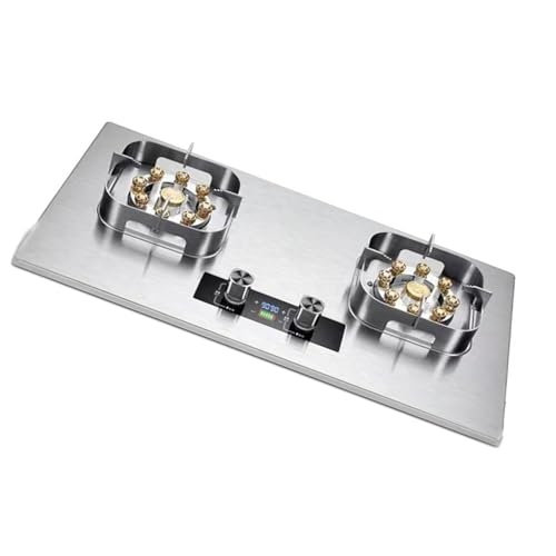 THEGA Cocina De Gas 8.0 KW - 2 Quemadores Estufa De Gas con Temporizador, Estufa Cuadrada Gruesa Acero Inoxidable, Dispositivo Protección contra Apagado Accidental(NG)