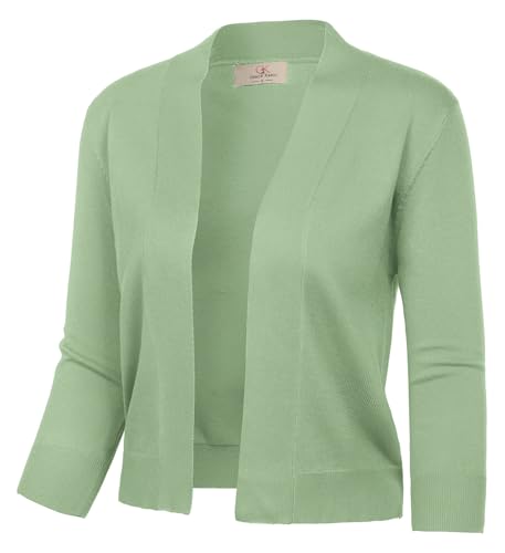 GRACE KARIN Womens Cropped Cardigan 3/4 Sleeve Knit Sweaters Lightweight Open Front Shrug Bolero Sage Green