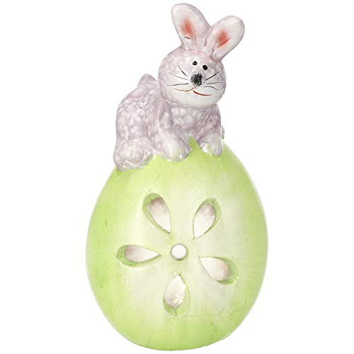 KADAX Decoración de Pascua, figuras de cerámica, arreglos de Pascua, figuras en miniatura, decoraciones coloridas, conejos de Pascua, decoración de conejo, regalo de Pascua (verde, conejo con huevo).
