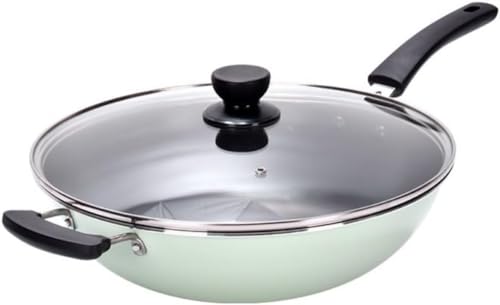 Wok de aleación de aluminio verde con tapa de vidrio 28 cm