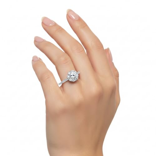 Image of Choose Your Gemstone Flower Halo Diamond CZ Ring 925 Sterling Silver Round Shape Halo Engagement Rings Everyday Jewelry Wedding Jewelry Handmade Gifts for Wife US Size 4 to 12