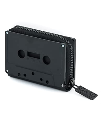 Image of Fydelity Vegan Leather Zipper Wallet, Cassette Tape Design, Credit Card Holder for Women & Men, Vintage Retro Style, Lightweight, Black 70258 AA