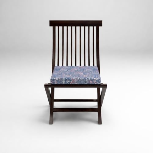 Image of WELL KNOWN Set of 2 Wooden Folding Chairs with Cushion Seat | Walnut Finish Solid Wood Patio & Balcony Chairs | Space Saving Indoor Outdoor Furniture (Blue Cushion)