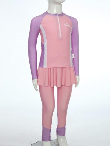 Kids Girls 3 Pcs Athletic Swimsuits UPF 50+ Rash Guard Shirts Swimskirts Leggings Swimwear3
