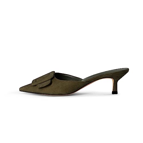 Image of Fericzot Mule Slippers for Women,Slingback Buckle Pumps Pointed Toe Kitten Heels Shoes Slides Backless Dress Sandals