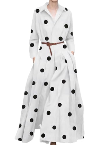 Robe longue imprimé à pois col en V profond et manches longues évasées