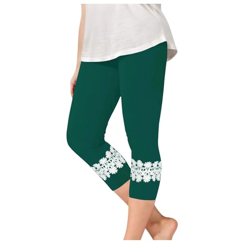 Leggings de encaje 3/4 para niñas, leggings de cintura alta, pantalones de yoga, mallas de baile ligeras, elásticas, delgadas, ligeras, pantalones lindos casuales, leggings cortos 3/4, verde, 8-9 años