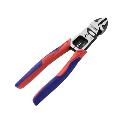 HOUSERAN Cortadores de alambre, cortador lateral con pelacables y crimpadora, cortador de alambre de 8.6 pulgadas resistente, cortadores diagonales 3 en 1 para cortar, prensar y pelar